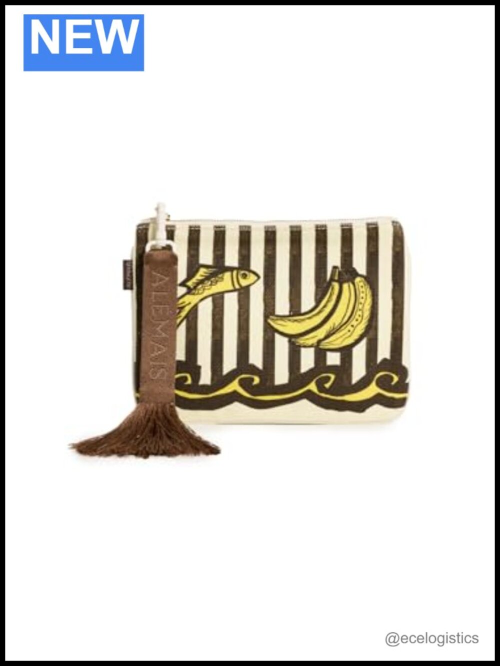 Woven Jacquard Clutch with Fringe Trim and Detachable Wrist Strap